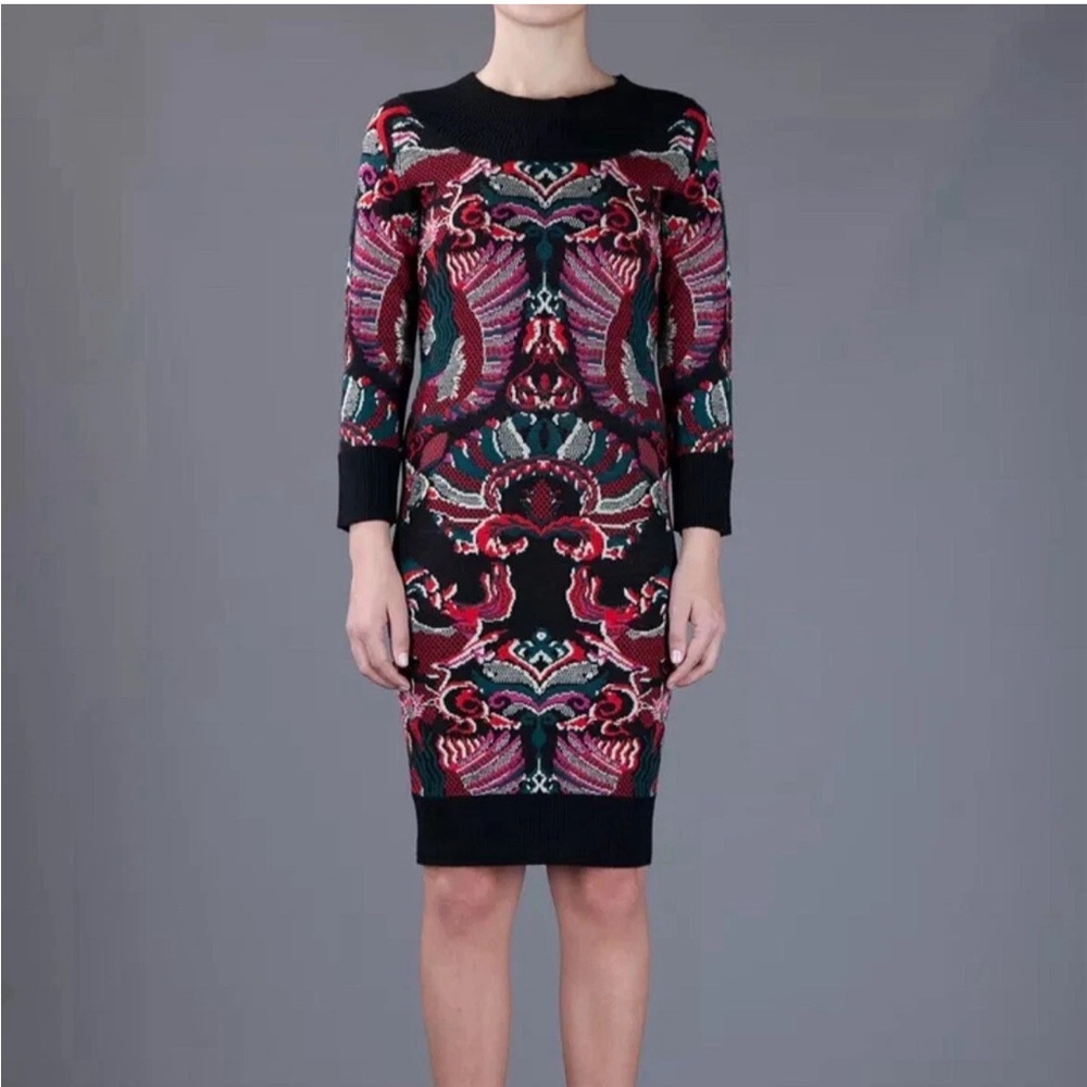 NWT McQ Alexander McQueen Intarsia Griffin Wool Fitted Sweater Dress Size IT 40